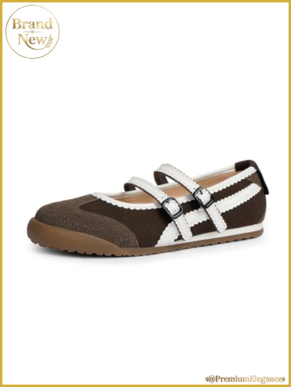 Women's Mary Jane Sneakers Two Strap Rounded Toe Ballet Flats Faux Leather